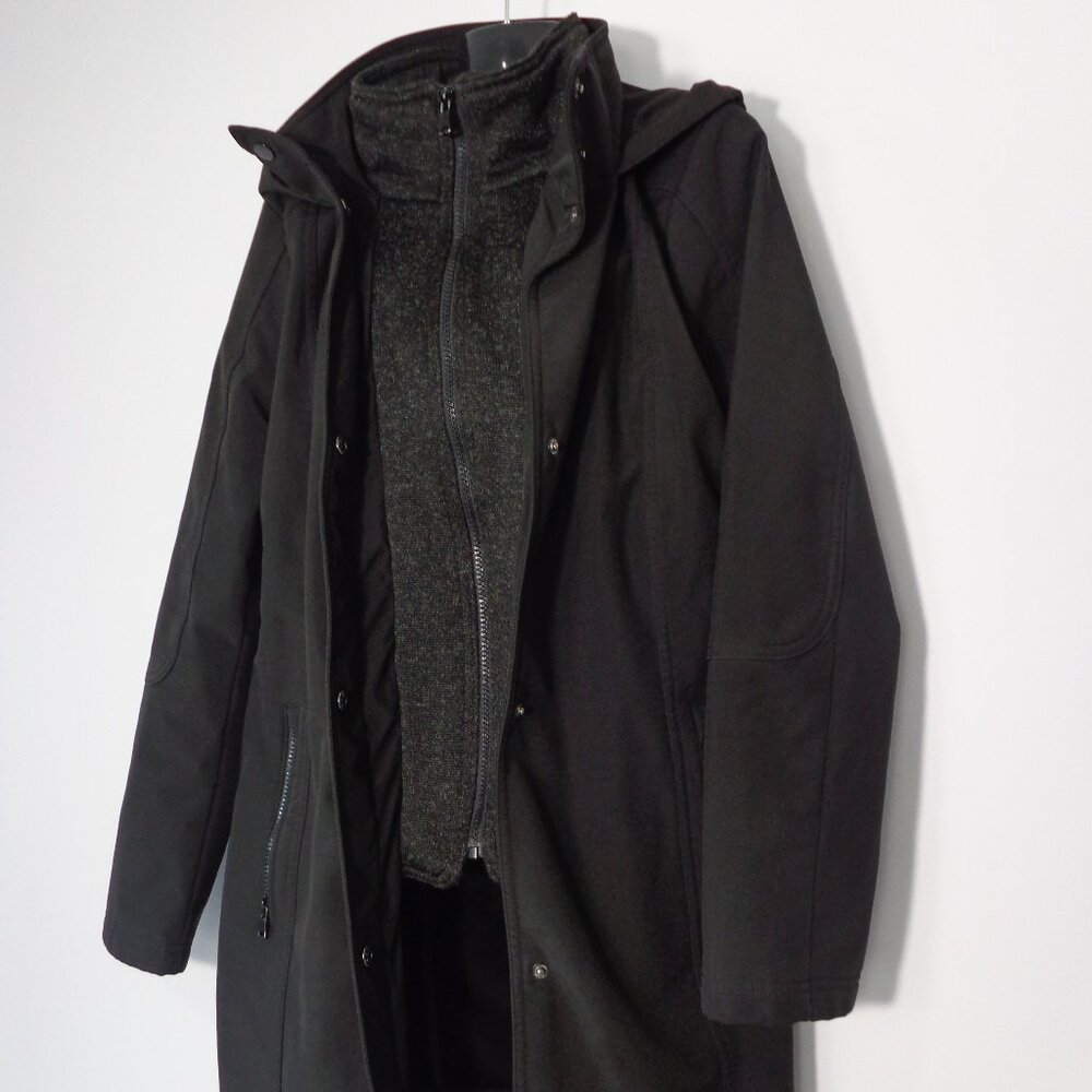 Liz Claiborne Women’s All Weather Coat Black Zip Snaps Hooded Mesh Lining Size M - Picture 3 of 9